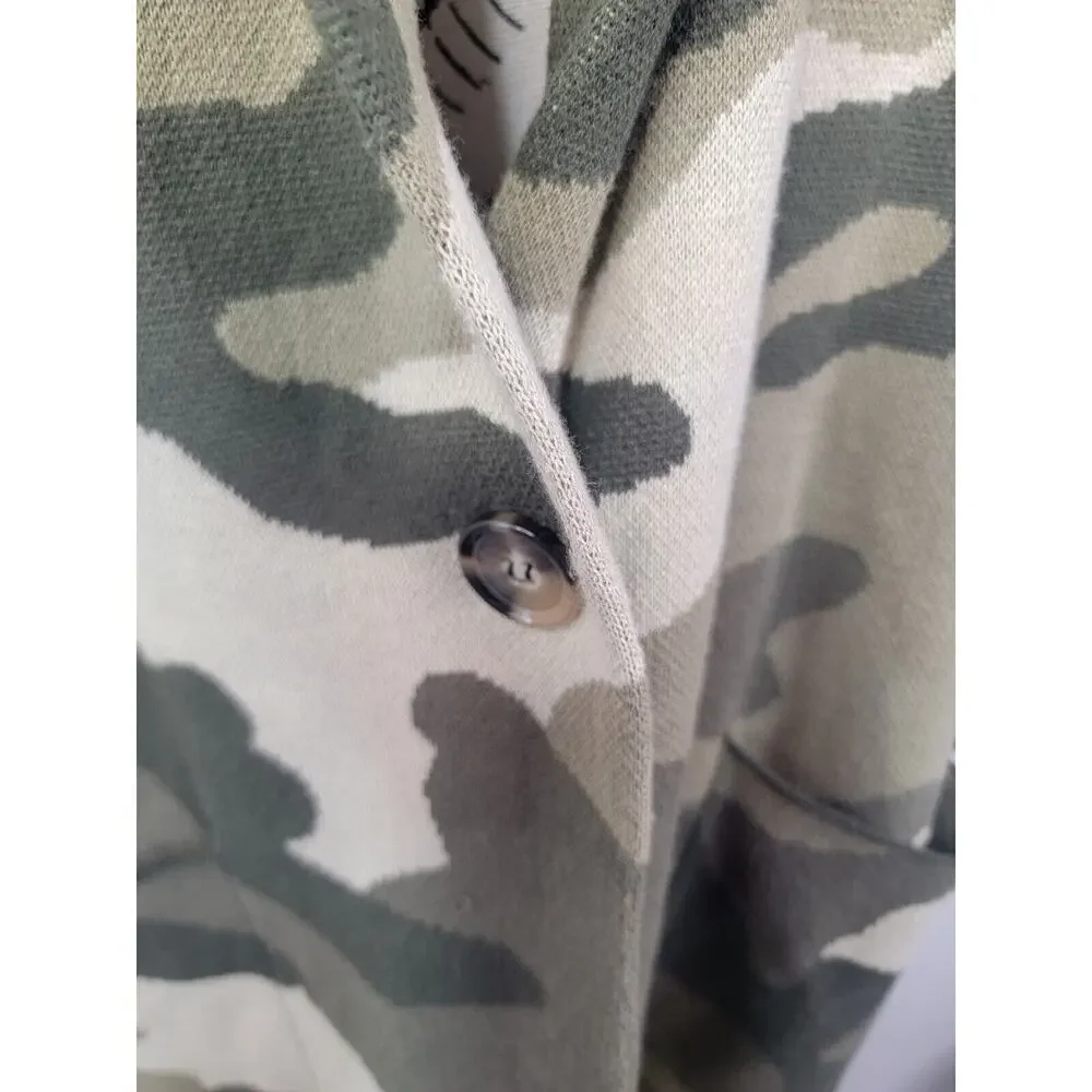 Maeve Anthropologie Kieran Camo Sweater Coat Small Green Motif Camouflage Floor_5